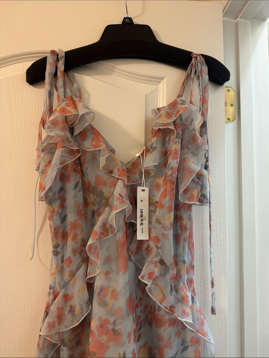 Steve Madden Dresses & Skirts - Steve Madden Floral Ruffle Maxi Dress in Light Blue and Coral XL